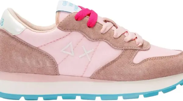 Sneaker Sun 68 donna rosa, con dettagli in camoscio e suola azzurra. Perfetta per un look casual e femminile.
