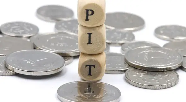 Drewniane klocki z literami "PIT" na stosie monet. Działalność nierejestrowana jaki PIT?