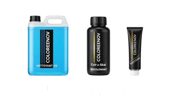 Kit de rénovation pour cuir et skai : nettoyant, recolorant et mastic pour redonner vie à vos articles.