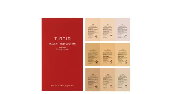 TIRTIR Mask Fit Red Cushion w 9 odcieniach. Zestaw próbek podkładu TIRTIR.