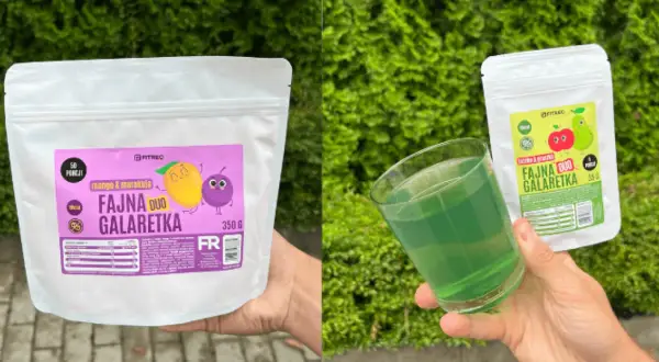 Fajna Duo Galaretka - mango i marakuja. Sprawdź, ile kcal ma proszek galaretki, by cieszyć się smakiem bez wyrzutów sumienia.