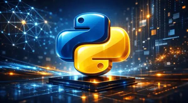 Logo Pythona na tle cyfrowego świata. Idealne dla tych, którzy szukają python praca dla początkujących.