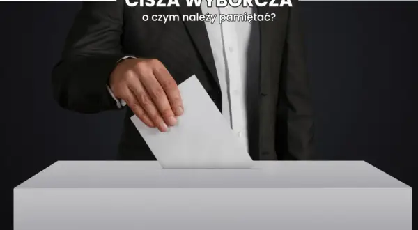 Mężczyzna w garniturze wrzuca kartę do urny. Dowiedz się, ile trwa cisza wyborcza i o czym pamiętać.