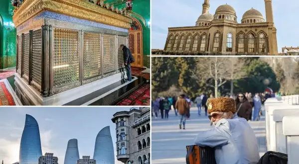 Baku co zobaczyć: mauzoleum, meczet, Flame Towers i uliczny muzyk.