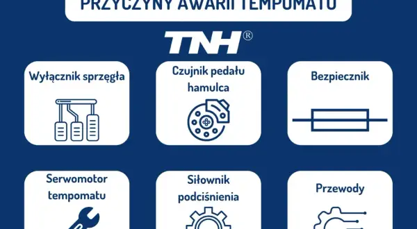 Przyczyny awarii tempomatu: wyłącznik sprzęgła, czujnik pedału hamulca, bezpiecznik, serwomotor tempomatu, siłownik podciśnienia, przewody.