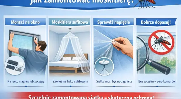 Jak zamontować moskitierę na rzep, magnes lub zaczepy. Montaż na okno, moskitiera sufitowa, napięcie siatki i dopasowanie bez szczelin.