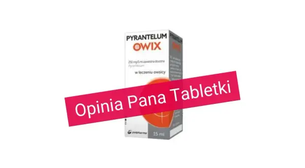 Opakowanie leku Pyrantelum Owix. Wpis o dawkowaniu pyrantelum, z opinią Pana Tabletki.