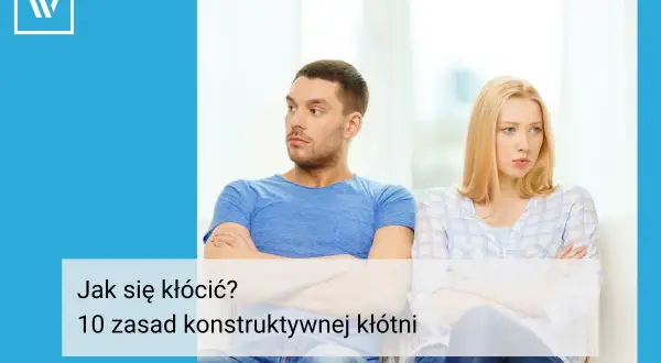 Para siedzi odwrócona od siebie, z ramionami skrzyżowanymi. Tekst na dole sugeruje, że to obrazek o tym, jak prowadzić konstruktywną polemikę.
