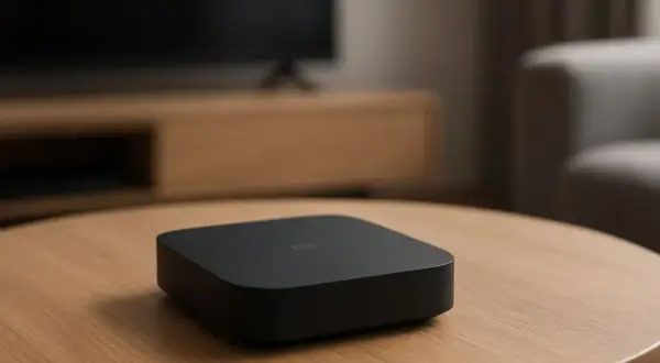Czarna przystawka smart TV na drewnianym stoliku. Zastanawiasz się, jaką przystawkę smart TV wybrać?