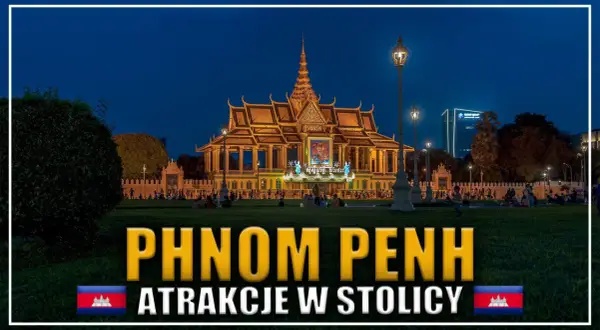 Wieczorem w Phnom Penh, stolicy Kambodży, widać oświetlony Pałac Królewski.