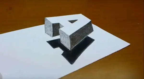 3D-Buchstabe "A" mit Schatten auf weißem Papier gezeichnet.