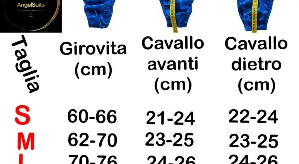 Guida taglie uomo: la taglia S corrisponde a girovita 60-66 cm, cavallo avanti 21-24 cm e cavallo dietro 22-24 cm.