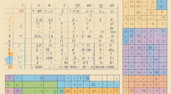 Fragmenty tabel z liczbami i symbolami matematycznymi.