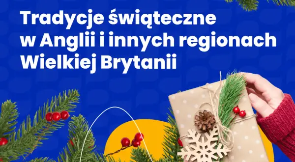 Święta w Anglii i Wielkiej Brytanii: prezent ozdobiony płatkiem śniegu i gałązką iglaków.