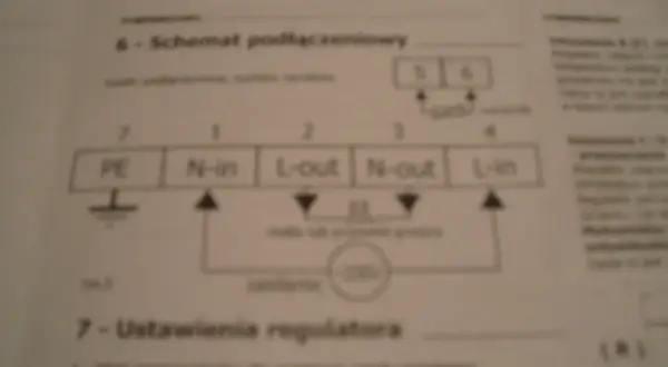 Schemat podłączeniowy sterownika Thermoval. Instrukcja pokazuje połączenia PE, N-in, L-out, N-out, L-in.