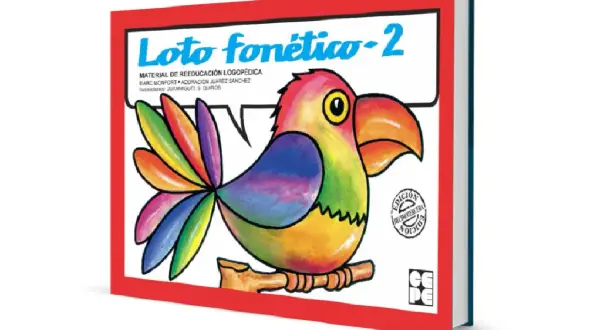 Un colorido loro posa sobre una rama, promocionando el material educativo "Loto fonético-2".