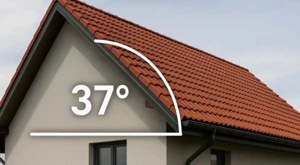 Jak obliczyć kąt nachylenia dachu jednospadowego? Na zdjęciu widać dach o nachyleniu 37 stopni.