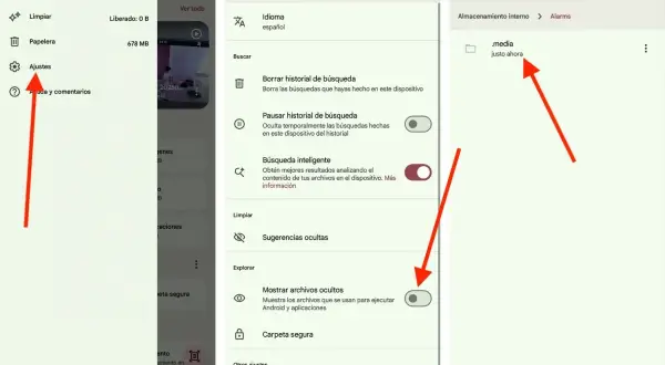 Ajustes para ver la carpeta oculta .media en Android.