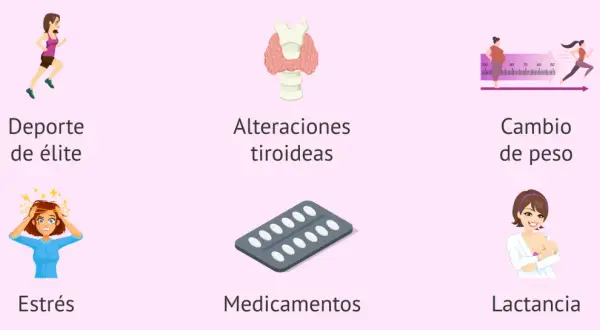 Si no me baja la regla, podría ser por deporte de élite, estrés, cambio de peso, alteraciones tiroideas, medicamentos o lactancia.