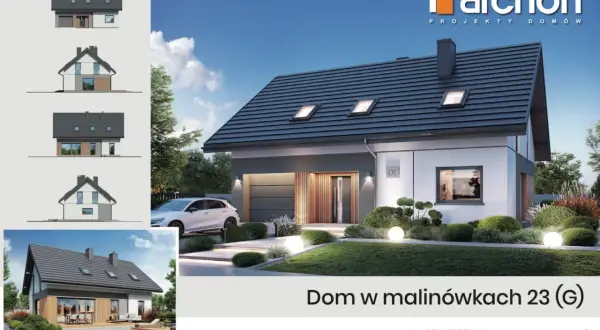 Nowoczesny dom z garażem i basenem. Projekt "Dom w malinówkach 23 (G)" o powierzchni 120,05 m², idealny dla rodziny. Sprawdź koszty budowy domu.