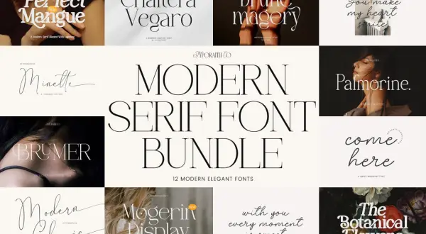 Kolekcja fontów w stylu **vogue font**: eleganckie kroje pisma, od klasycznych serif po nowoczesne pisanki, idealne do projektów graficznych.