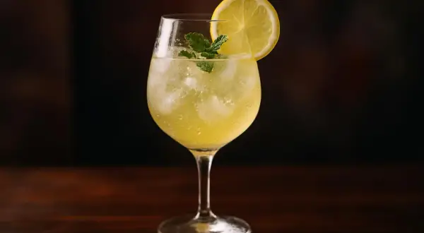 Ett uppfriskande drink med limoncello och prosecco, garnerad med citron och mynta. Perfekt för en solig dag.
