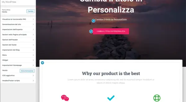 Personalizzazione di un sito web con WordPress. Modifica del titolo e delle sezioni per creare un sito accattivante.
