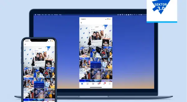 Telefon i laptop wyświetlające siatkę zdjęć z Instagrama.