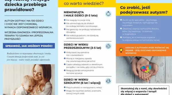 Matka z dzieckiem trzymają serce z puzzli symbolizujące autyzm.