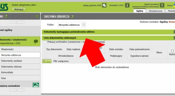Gdzie znaleźć numer świadczenia emerytalnego? W skrzynce odbiorczej ZUS, w zakładce "Dokumenty i wiadomości".