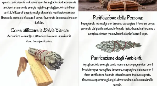 Salvia bianca e palo santo: come si usa per purificare persona e ambienti. Accendere lo smudge e diffondere il fumo per allontanare energie negative.