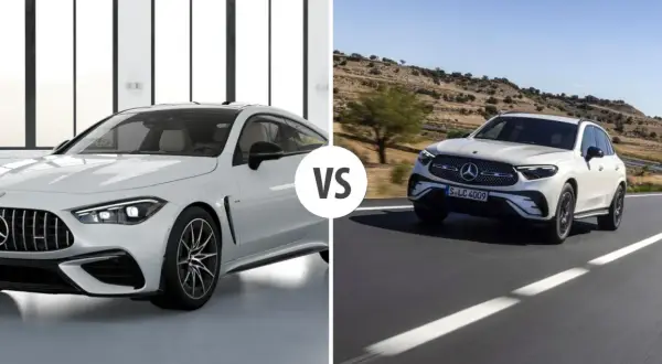 Porównanie dwóch białych Mercedesów: sportowego coupe i SUV-a. Sprawdź, który model lepiej pasuje do Twoich potrzeb, analizując mercedes glc wymiary.
