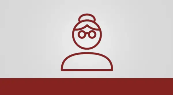 Ikona przedstawiająca uśmiechniętą seniorkę w okularach, idealna do wierszy o emerytach i seniorach.
