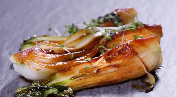Gebratener Pak Choi mit glänzender Glasur, garniert mit frischen Kräutern. Ein köstliches Pak Choi Rezept, das Lust auf mehr macht.