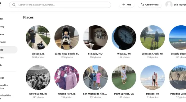 Organizing digital photos by location is easy with this interface. See photos from Chicago, Santa Rosa Beach, St. Louis, and more.