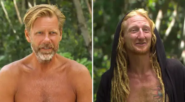Två män, en med blont hår och skägg, den andra med dreadlocks och en svart huva. Kanske Mattias Pettersson och en vän på äventyr.