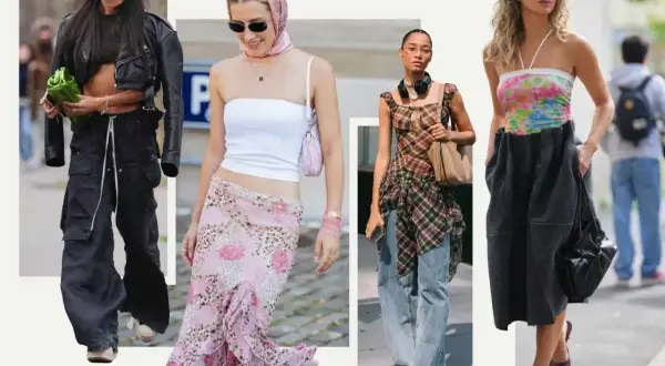 Moda 2000: skórzana kurtka, kwiecista spódnica, krata i kolorowy top. Powrót do stylu Y2K!