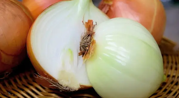 Cebula przekrojona na pół, ukazująca warstwy. To zagadka o cebuli, która sprawi, że poczujesz się jak detektyw smaków.