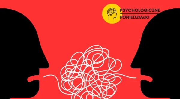 Dwie sylwetki twarzy połączone splątaną linią, symbolizujące trudną komunikację.