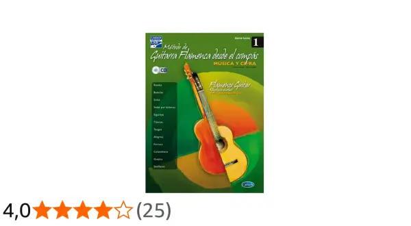 Método de guitarra flamenca catalana, con lista de estilos y guitarra en primer plano.