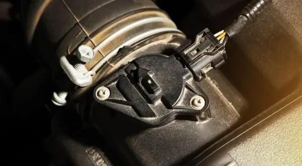 Sensor map de un coche, mostrando el sensor de flujo de aire masivo (MAF) con su conector eléctrico.