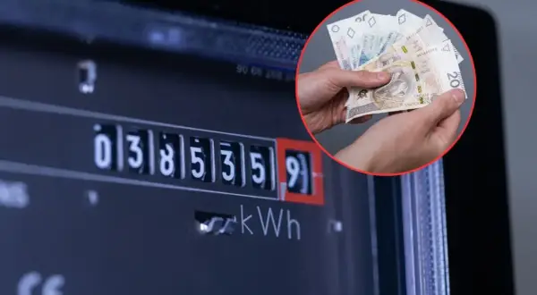 Liczniki energii elektrycznej i polskie banknoty symbolizują rosnące ceny prądu w Polsce.