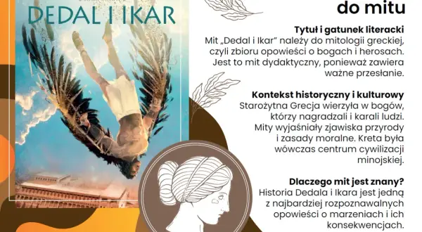 Dedal i Ikar spadają z nieba, ilustracja do mitu o Dedalu i Ikarze.