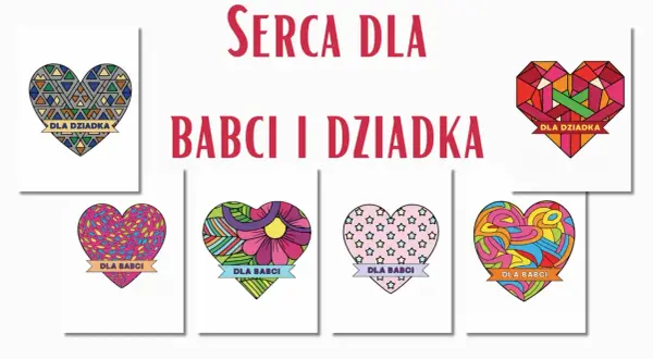 Kolorowe serca dla babci i dziadka, praca plastyczna. Różne wzory i barwy, idealne na prezent.