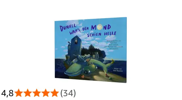 Dunkel war's, der Mond schien helle: Ein Buchcover mit einer surrealen Szene: Wal, Auto, Kuh und Turm unter blauem Himmel.