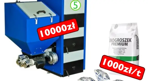 Kocioł 5 klasy i ekogroszek premium w cenie 10000 zł za kocioł i 1000 zł/t za ekogroszek.