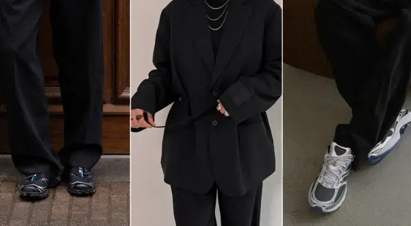 Schwarzer Anzug mit Sneakern – ein lässiger Look für jeden Tag.