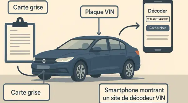 Comment connaitre la finition de sa voiture : utilisez la plaque VIN de votre véhicule et un smartphone pour décoder les informations sur un site dédié.