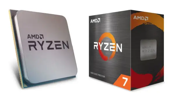 AMD Ryzen 7 5800X Prozessor und Verpackung. Der 5700x ist nicht abgebildet.