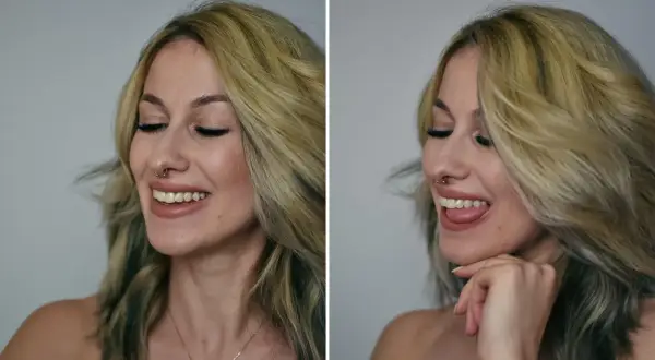 Uśmiechnięta dziewczyna z blond włosami i złotym septum. Czy septum boli? Ona wygląda na zadowoloną.